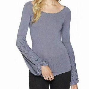 Free People Blouse Gray Soft Women Long Sleeve NEW